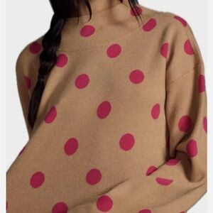 Maeve Anthropologie Carys Sweater Womens Small Brown Pink Polka Dot Mock Neck